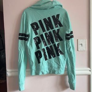 Victoria’s Secret Pink Mint Bling Full Zip Hoodie